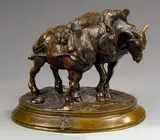Les chevaux de halage by Emmanuel Frémiet, 1855, Bronze à patine brun chocolat, sold Apr 2009