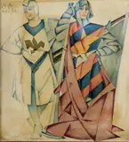 Maquette de costume pour deux personnages by Georges A. de Pogédaieff, Aquarelle, sold Apr 2009