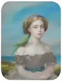 Portrait présumé d'Elizabeth Gudin, dite Bessy, avec un perroquet sur l'épaule by Jean Antoine Théodore Gudin, 1859, Pastel, sold Apr 2009