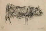 Etude de vache et une étude de veau by Rembrandt Bugatti, Crayon noir sur papier beige et rehauts de craie blanche sur l'un, sold Feb 2009