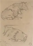 Deux boeufs attelés et deux boeufs au repos by Rembrandt Bugatti, Crayon noir sur papier beige, sold Feb 2009