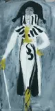 Personnage en costume noir et blanc souligné de jaune Maquette de costume pour « Los Caprichos by Antoni Clavé, Gouache sur papier, sold Dec 2008