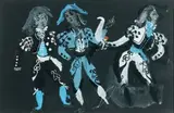 Trois personnages en habit espagnol Maquette de costumes pour « Los Caprichos by Antoni Clavé, Gouache sur papier, sold Dec 2008