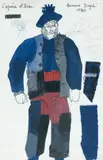 Marin Maquette de costume pour « L'Opéra d'Aran », de Louis Amade, Pierre Delanoë, musique de Gilbert Bécaud by Bernard Daydé, 1962, Aquarelle, gouache et feutre sur papier, avec échantillons de tissus agrafés Nombreuses an, sold Dec 2008