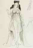 Personnage féminin costumé à la grecque Maquette de costume pour « Orpheus », ballet en trois tableaux de David Lichine, musique Igor Stravinsky, Ballets des Ch by Antoine Malliarakis Dit Mayo, 1949, Lavis d'encre grise et brune sur traits de crayon, reprises au crayon, sold Dec 2008