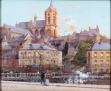 Pont et église gothique by Eugène Galien-Laloue, Gouache, sold Dec 2017