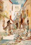 Petites échoppes à Tanger by Joachim Miro, Aquarelle gouachée sur papier marouflé sur toile, sold Nov 2017