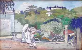 Sur la terrasse, Alger by Léon Cauvy, Gouache sur papier, sold Nov 2017