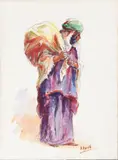 Femme au baluchon by Édouard Herzig, Aquarelle, sold Oct 2017