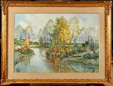 Etang au lever du soleil by Hippolyte Jean Adam Gide, Aquarelle, sold Nov 2023