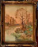 Etang au coucher du soleil by Hippolyte Jean Adam Gide, Aquarelle, sold Nov 2023