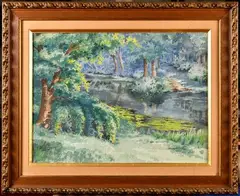 Cour d'eau en forêt by Auguste Allongé, Aquarelle, sold Nov 2023