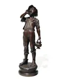 Le petit colporteur by Paul Dubois, Bronze à patine brune signé sur la terrasse, sold Mar 2011
