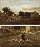 Le troupeau d'oies, village près de Barbizon by Charles-François Daubigny, Panneau parqueté, sold Dec 2010