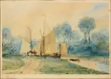 Voilier sur la rivière by Eugène Isabey, Aquarelle, sold Dec 2010