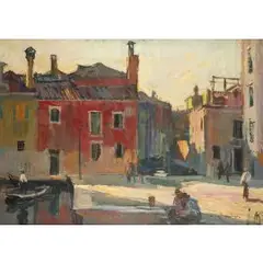 Alte häuser in venedig by Walter Langhammer, oil on canvas, sold Dec 2024