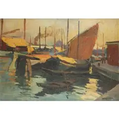Barken am zattere by Walter Langhammer, oil on canvas, sold Dec 2024