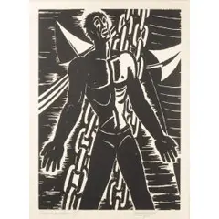 L by Frans Masereel, woodcut, sold Dec 2024