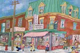 La pharmacie du coin by Miyuki Tanobe, 1976, nihonga on paper on board, sold Mar 2017