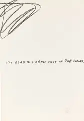 I am glad if I draw only in the corner“ / „I am glad I would give away the other half of this zero by Endre Tót, 1978, Kohle bzw. Bleistift, jew. auf Papier bzw. typogr. bedr. Papier, sold Nov 2019