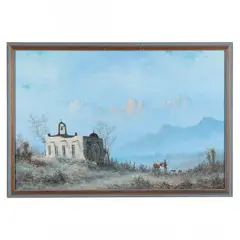 Mountain Landscape with Mission Church by Lester Hughes, Oil on canvas, sold Sep 2021