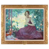 Woman Seated in Violet Dress by James Roy Hopkins, Oil on canvas, sold Sep 2021