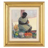 Fruit Seller by Lester Gunter, Oil on Masonite, sold Sep 2021