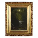 Forest Interior with Waterfall by George Hetzel, Oil on canvas (lined), sold Sep 2021