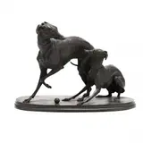 Bronze of Two Whippets At Play by Pierre-Jules Mêne, Dark brown patinated bronze, sold Sep 2021