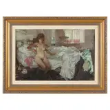 Getting Up (Nude Stretching, Morning) by Bernard Dunstan, Oil on paper laid on panel, sold Sep 2021
