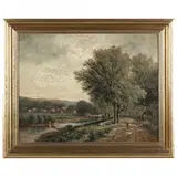 Rural Landscape with Bicyclist by Charles Boizard, Oil on board, sold Aug 2021