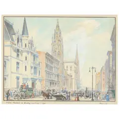 Fifth Avenue on Sunday Morning - 1900 by Allyn Cox, Watercolor and gouache on paper mounted to sheet, sold Aug 2021