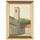 The Belltower by John Gaitenby, Oil on Masonite, sold Aug 2021