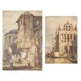 Two Continental Scenes by Samuel Prout, Ink and watercolor on paper, sold Aug 2021