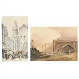 A Townscape and a Waterscape by Samuel Prout, Ink and watercolor on paper, sold Aug 2021