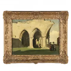 Figures Amongst Ruins by Philip Hugh Padwick, Oil on canvas board, sold Aug 2021