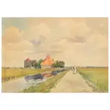 Dutch Landscape with Figures by Florence Vincent Robinson, Watercolor on paper, sold Aug 2021