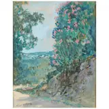 Landscape with Road and Flowers by Francis Luis Mora, Watercolor and gouache on paper, sold Aug 2021