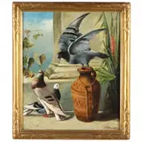 Three Pigeons with Urn by P. B. West, Oil on canvas, sold Aug 2021