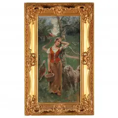 Young Farm Woman by Lloyd Branson, Oil on panel, sold Aug 2021