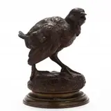 Bronze Figure of a Startled Fledgling by Ferdinand Pautrot, Patinated bronze, sold Aug 2021
