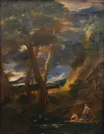 Paysage classique avec deux lavandières by Pieter Mulier I di Tempesta, Huile sur toile, sold Sep 2026