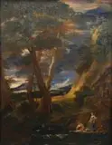 Paysage classique avec deux lavandières by Pieter Mulier I di Tempesta, Huile sur toile, sold Sep 2026
