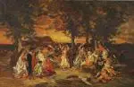 Danses au coucher du soleil by Adolphe Joseph Thomas Monticelli, Huile sur panneau, sold Sep 2026