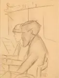 H. M. Melchers jouant au piano dans la cantine de Marie Vassilieff by Marie Vassilieff, 1915, Fusain, sold Jun 2026
