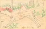 Pierre Germain, dit « Loulou », fils des Germain et la chienne Sarah à Taussat, c. 1938 by Marie Vassilieff, Crayon et crayon pastel, sold Jun 2026