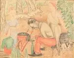 Pierre, France, Pierre-Raoul et Juliette Germain embouteillant leur vin by Marie Vassilieff, Crayon et crayon pastel, sold Jun 2026