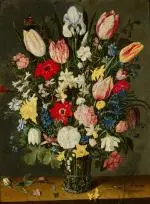Bouquet de fleurs dans un vase en verre by Isaak Soreau, Huile sur cuivre, sold Jun 2026