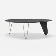 Rudder coffee table, model IN-52 by Isamu Noguchi, 1944, lacquered birch, aluminum, sold Jun 2022