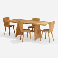 Dining set by Goran Malmvall, c. 1945, pine, steel, sold Apr 2022
